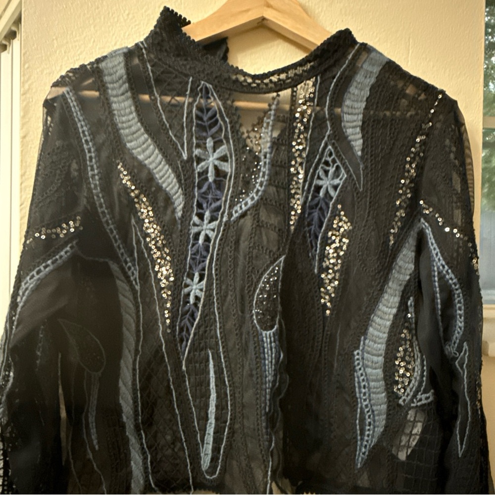 Zara Black Sheer Embroidered Top - Picture 2 of 7